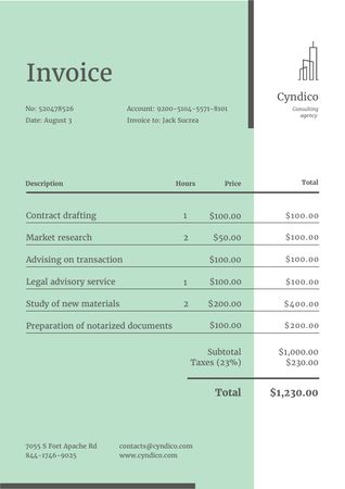 Designvorlage Consulting Agency Services on Green für Invoice