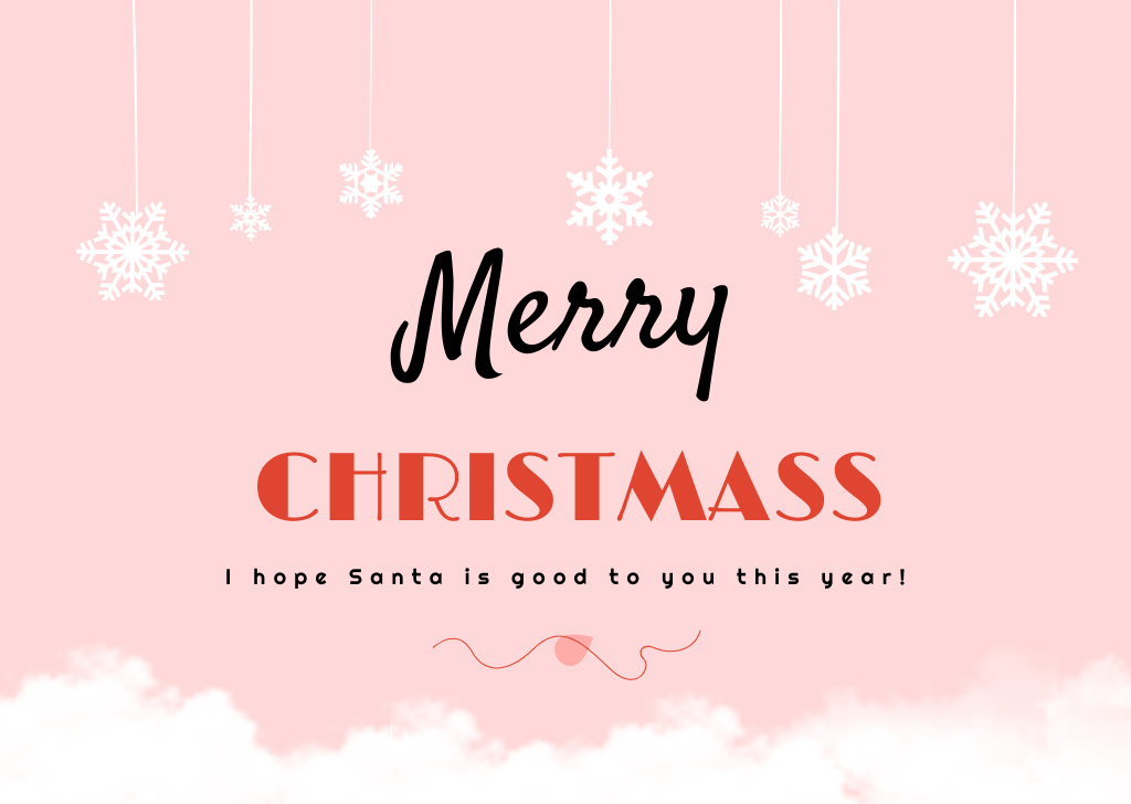 Plantilla de diseño de Cute Merry Christmas Quote with Snowflakes on Pink Card 
