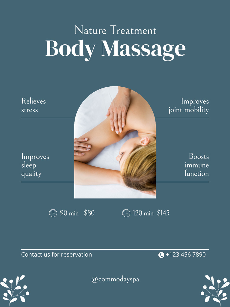 Body Massage Services Offer on Blue Poster US Design Template