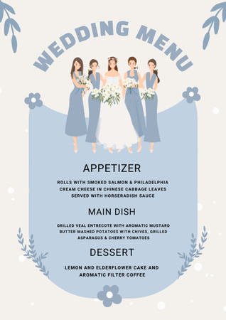 Wedding Food List with Bride and Bridesmaids Menu Design Template