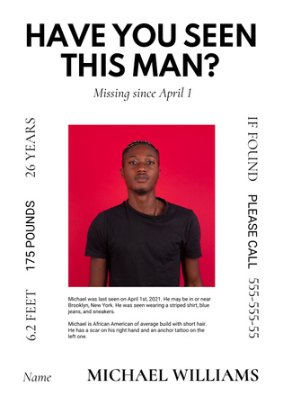 Plantilla de diseño de Announcement of Missing African American Person Poster 28x40in 