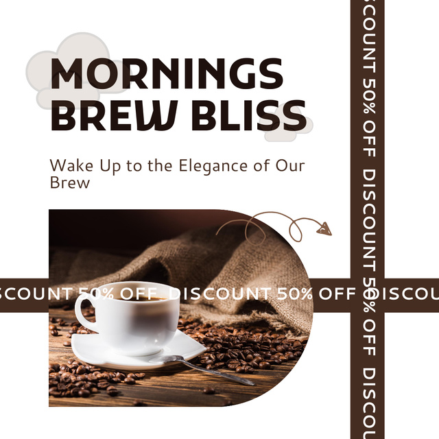 Morning Coffee Offer With Roasted Coffee Beans At Half Price Instagram AD Design Template