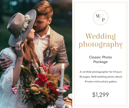 Wedding Photography with Newlyweds Couple Facebook Design Template