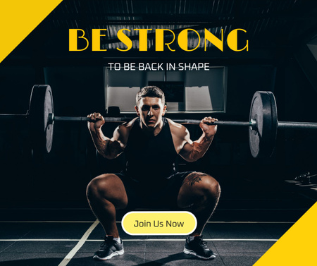 Gym Promotion with Man Lifting Barbell Facebook Design Template