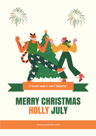 Christmas in July Cheers with Dancing Couple Flyer A4 Design Template