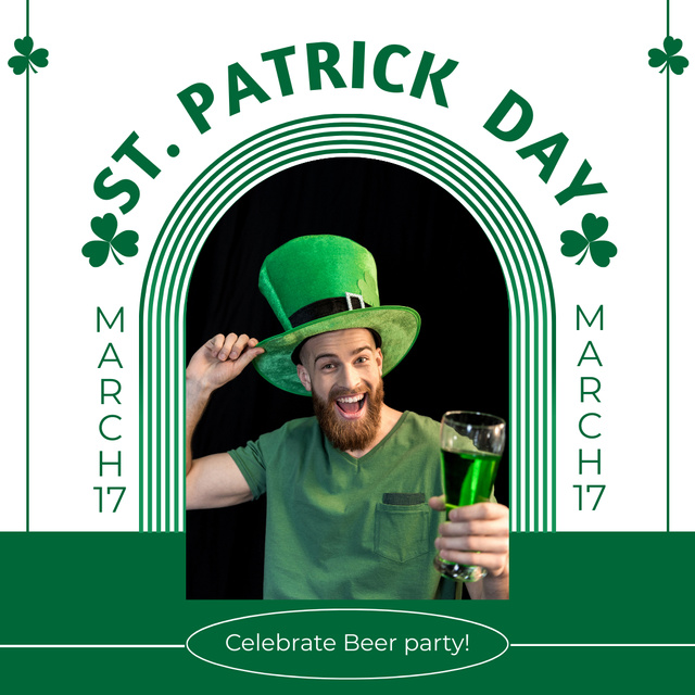 St. Patrick's Day Beer Party with Green Hat Man Instagramデザインテンプレート