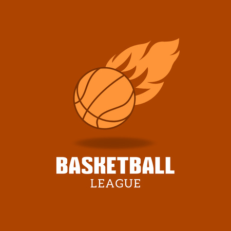 Emblema da liga de basquete com bola em chamas Logo Modelo de Design