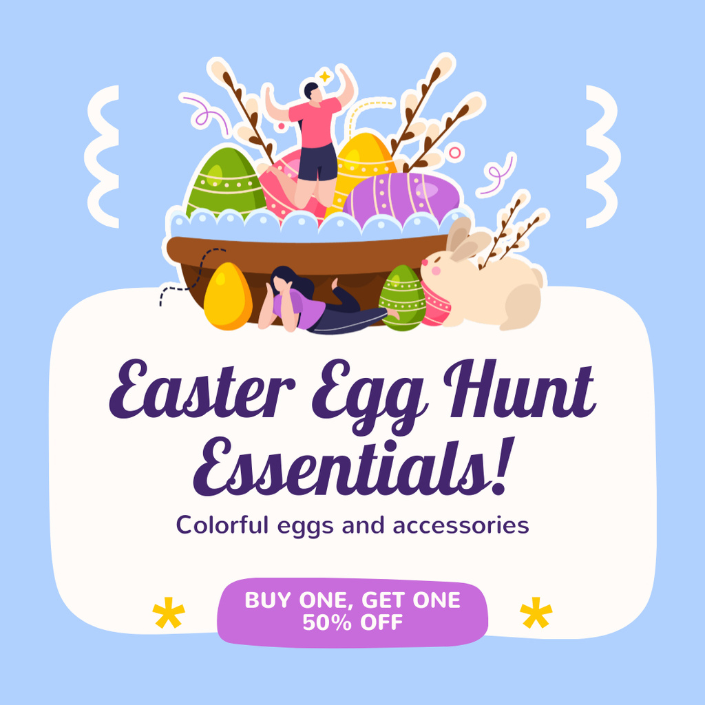 Easter Egg Hunt Ad with Bright Illustration Instagram AD tervezősablon