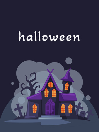 Halloween Greeting with Scary House Poster US Design Template