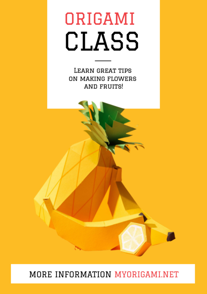 Origami Classes Invitation with Paper Pineapple Flyer A5デザインテンプレート