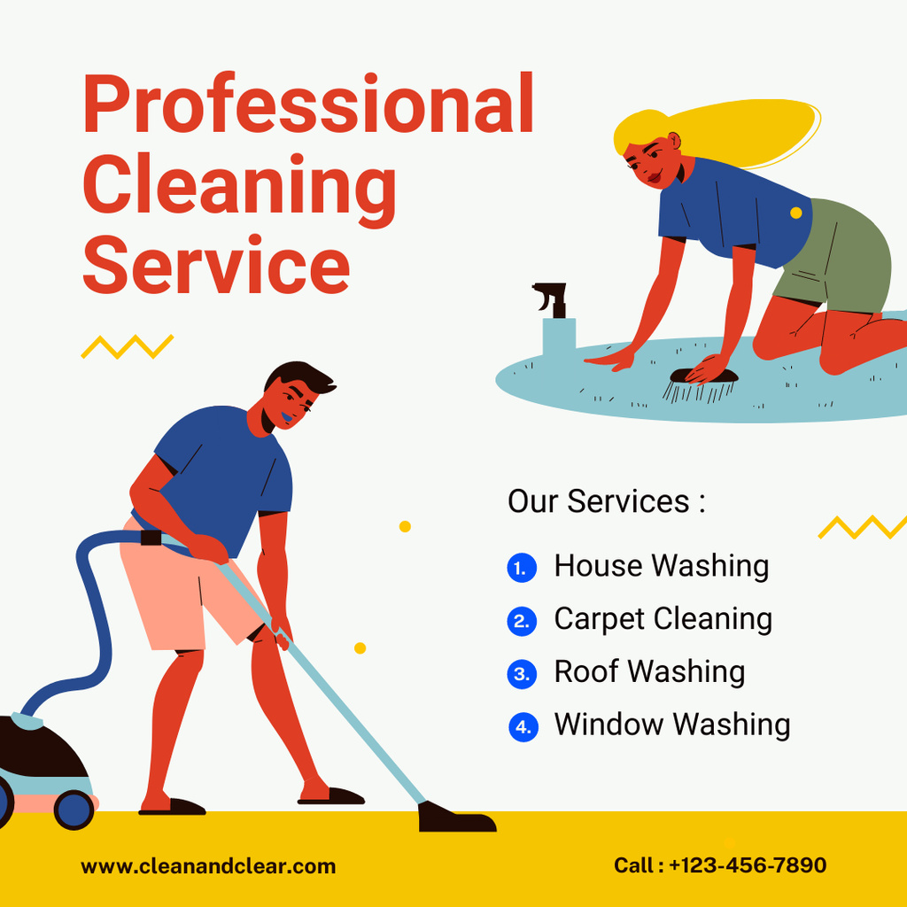 Ontwerpsjabloon van Instagram van Cartoon People on Cleaning Service Ad