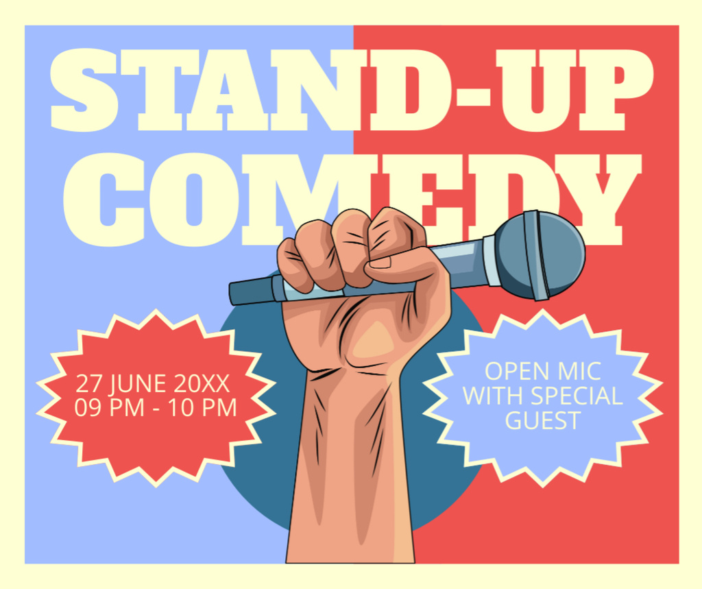 Ontwerpsjabloon van Facebook van Announcement about Stand-Up Show on Red and Blue
