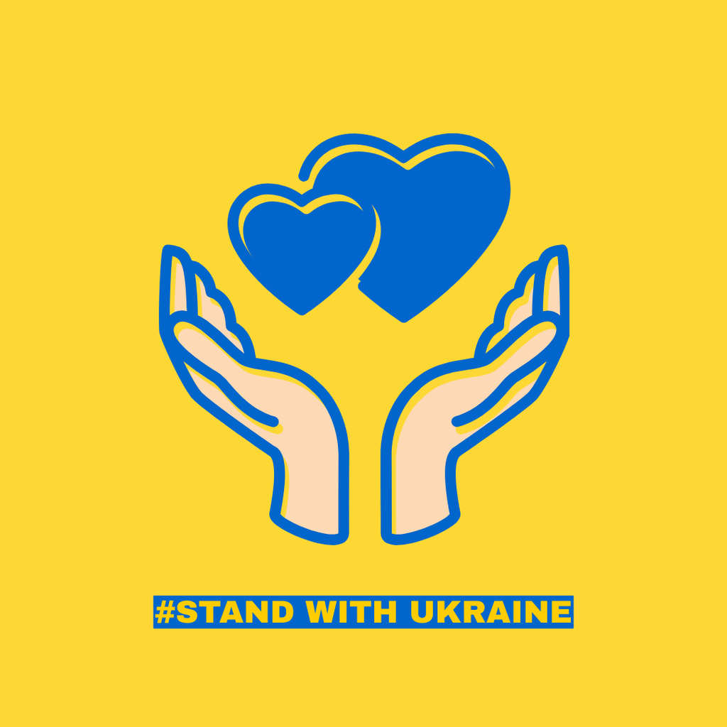 Stand with Ukraine Quote with Hands Holding Hearts Instagram Modelo de Design