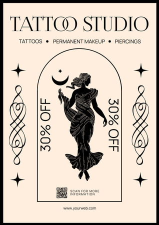Plantilla de diseño de Varios Servicios En Tattoo Studio Con Descuento Poster 