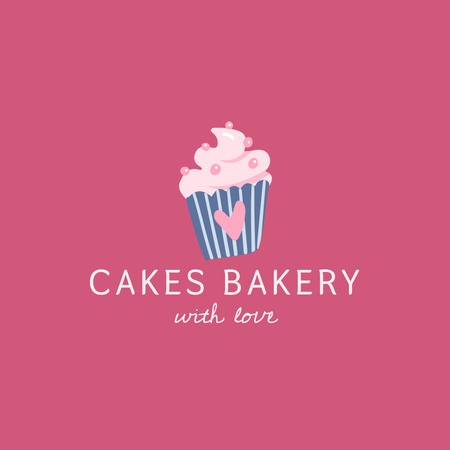 Illustration of Cupcake with Heart Logo Design Template