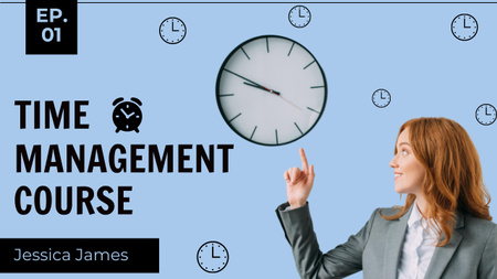 Time Management Course with Businesswoman with Сlock Youtube Thumbnail Tasarım Şablonu