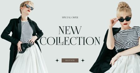 Platilla de diseño New Collection Announcement with Stylish Girl in Sunglasses Facebook AD