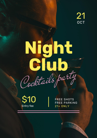 Man Drinking from Glass at Cocktail Party Flyer A5 Design Template
