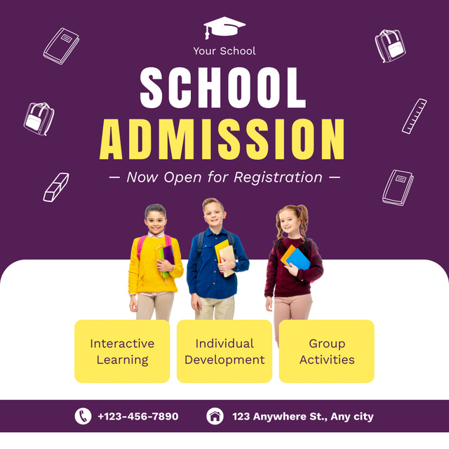 School Admission Announcement with Pupils Instagram Tasarım Şablonu