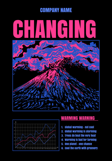 Climate Change Awareness And Warning with Illustration of Volcano Poster 28x40in tervezősablon