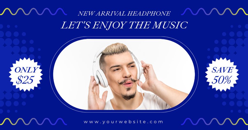 Promo of Headphones with Man listening Music Facebook AD tervezősablon