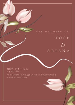 Wedding Celebration Announcement with Flowers Invitation Design Template