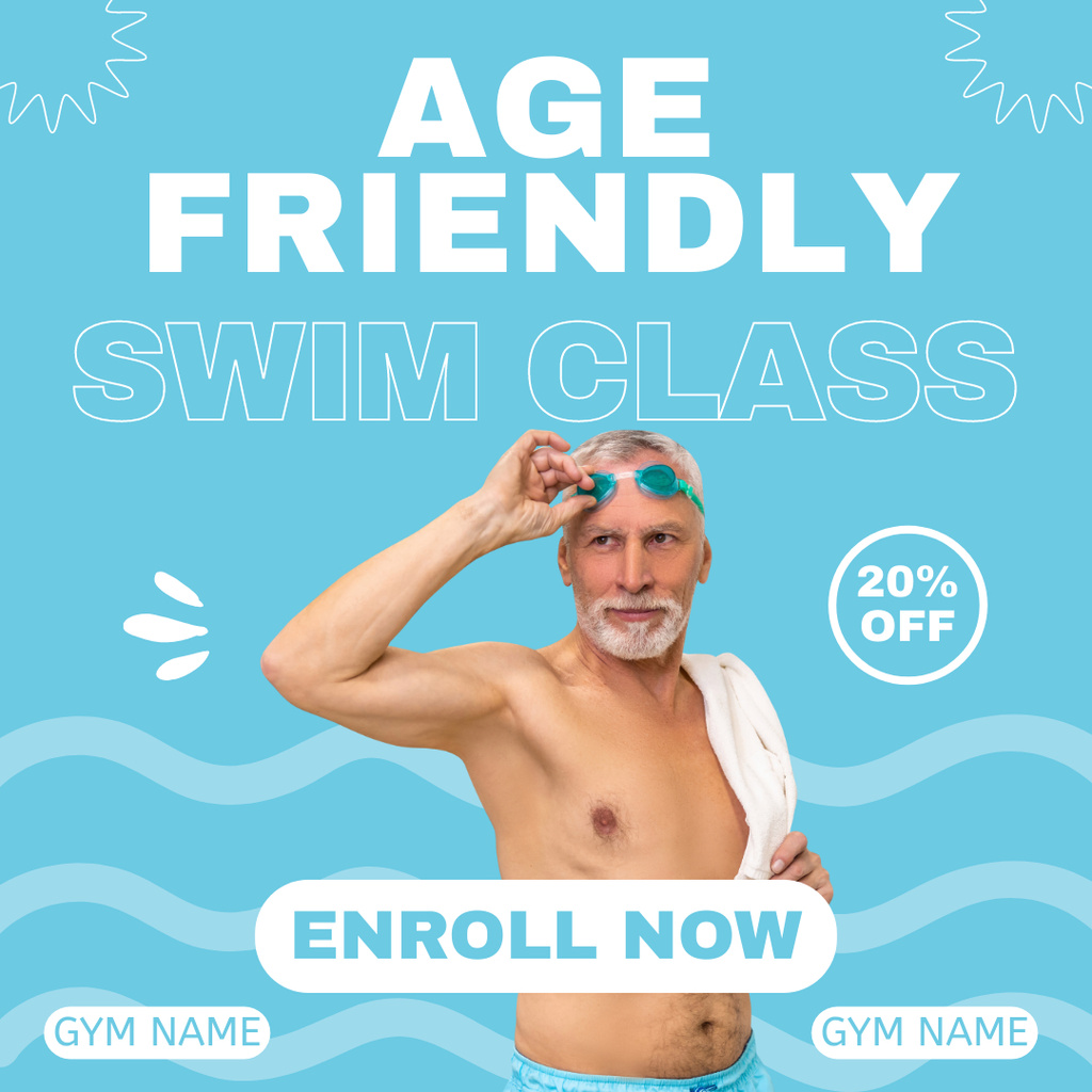 Swim Class In Gym For Seniors With Discount Instagram Tasarım Şablonu