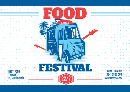 Plantilla de diseño de anuncio del festival food truck con delivery van Flyer A6 Horizontal 