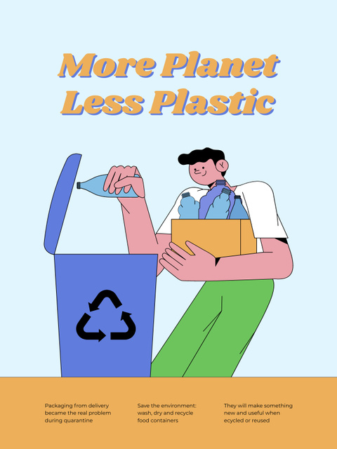 Modèle de visuel Focusing Plastic Pollution Awareness with Man Sorting Garbage - Poster US