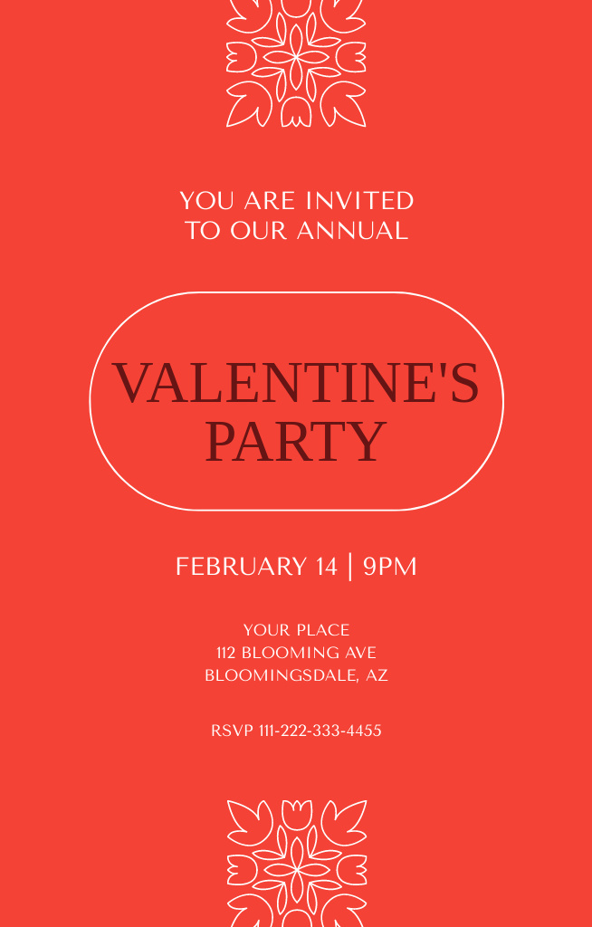 Annual Valentine's Day Party Announcement on Red Invitation 4.6x7.2in – шаблон для дизайна