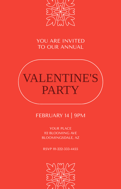 Annual Valentine's Day Party Announcement on Red Invitation 4.6x7.2in Design Template
