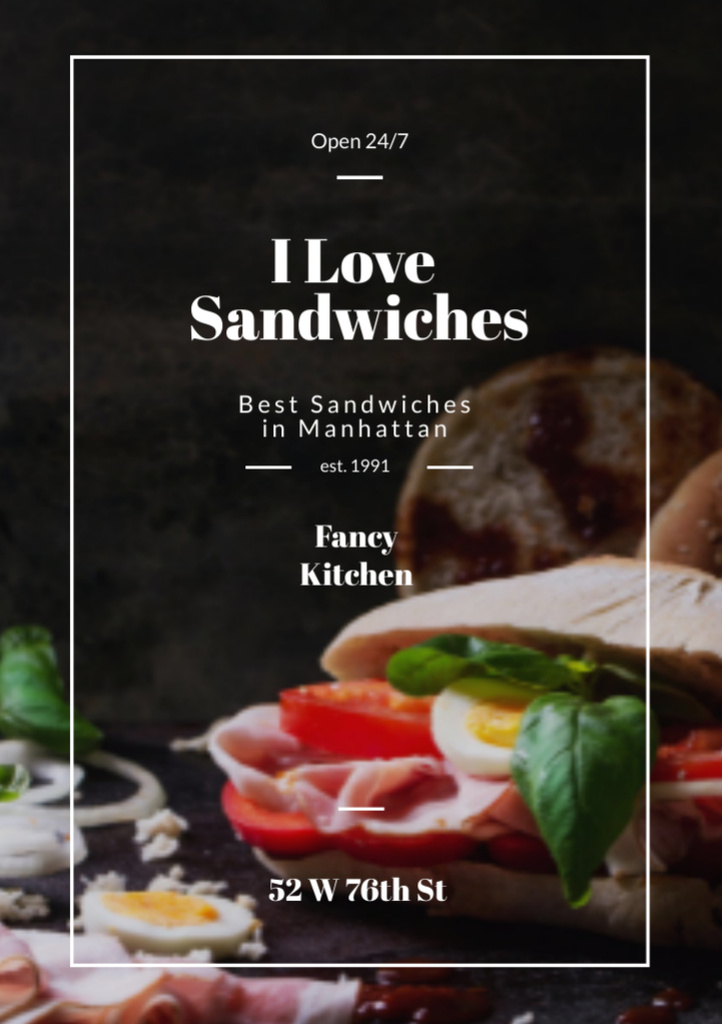 Restaurant Ad with Fresh Tasty Sandwiches Flyer A7 Design Template