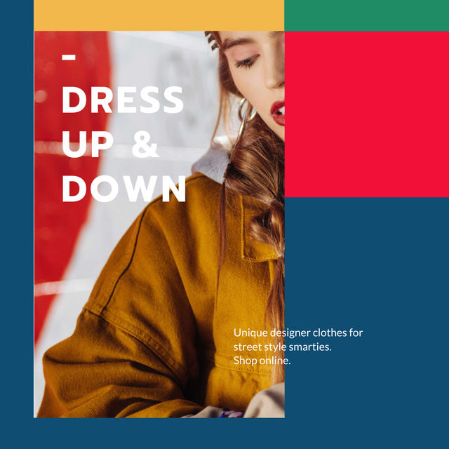Designer Clothes Store ad with Stylish Woman Instagram Tasarım Şablonu