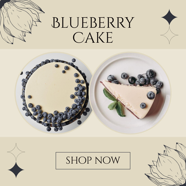 Cake Sale Ad with Piece of Blueberrie Tart Instagram Tasarım Şablonu