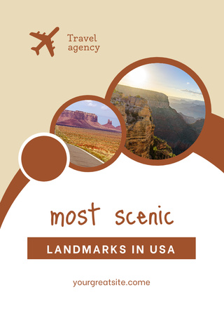 Ontwerpsjabloon van Postcard A6 Vertical van Travel Agency With USA Scenic Landmarks Offer
