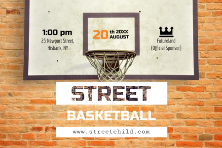 Basketball Net on Street Court Flyer 4x6in Horizontal Design Template