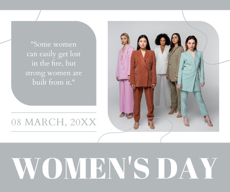 Женщины в стильных костюмах в Международный женский день Facebook – шаблон для дизайна