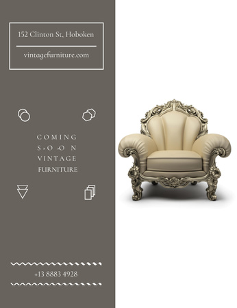 Platilla de diseño Vintage Furniture Store Opening With Chair Invitation 13.9x10.7cm
