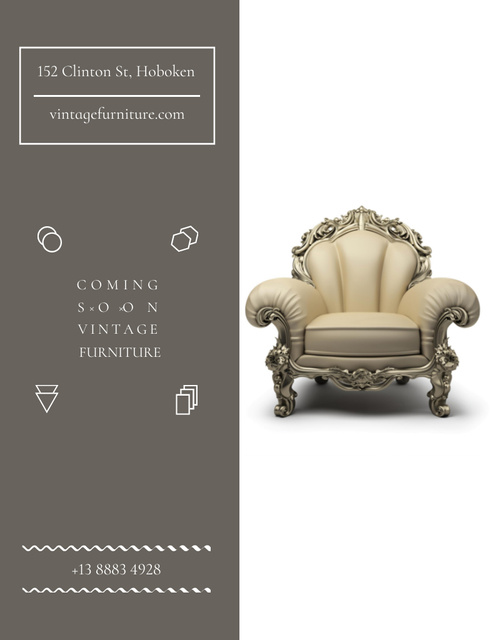 Plantilla de diseño de Vintage Furniture Store Opening With Chair Invitation 13.9x10.7cm 