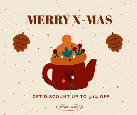 Christmas Discount Cute Illustrated Kettle Facebook Design Template