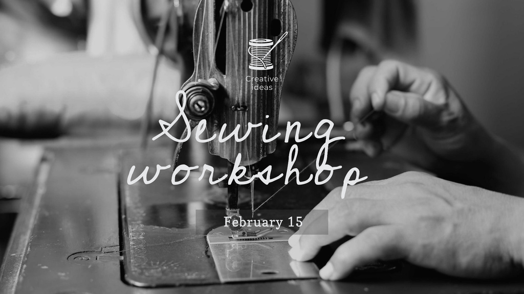 Tailor sews on Sewing Machine FB event cover Šablona návrhu