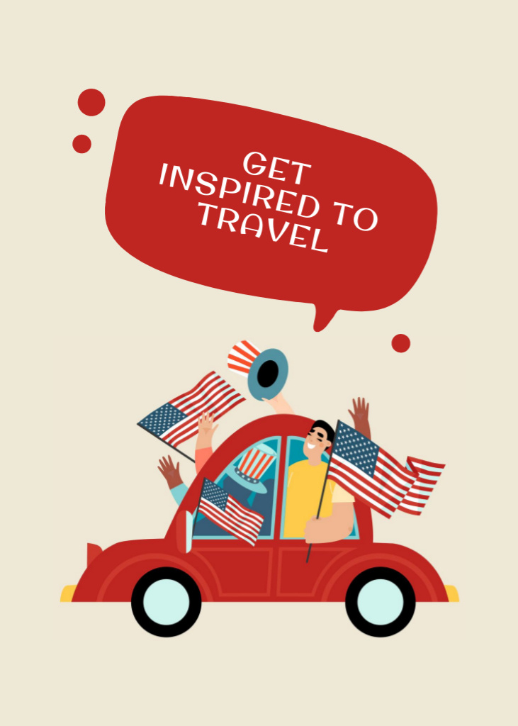 USA Independence Day Tours Offer with Illustration of Car Postcard 5x7in Vertical Design Template