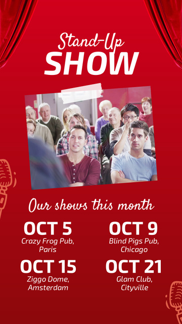Stunning Stand-Up Shows Schedule In October In Red Instagram Video Story Modelo de Design