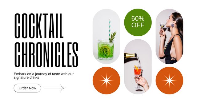 Platilla de diseño Grand Discount on Cocktails with Elegant Young Woman Facebook AD