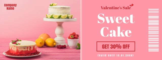 Ontwerpsjabloon van Coupon van Valentine's Day Cake Sale