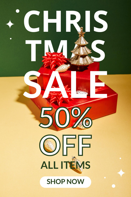Christmas Sale Ad with Festive Gifts Pinterest tervezősablon