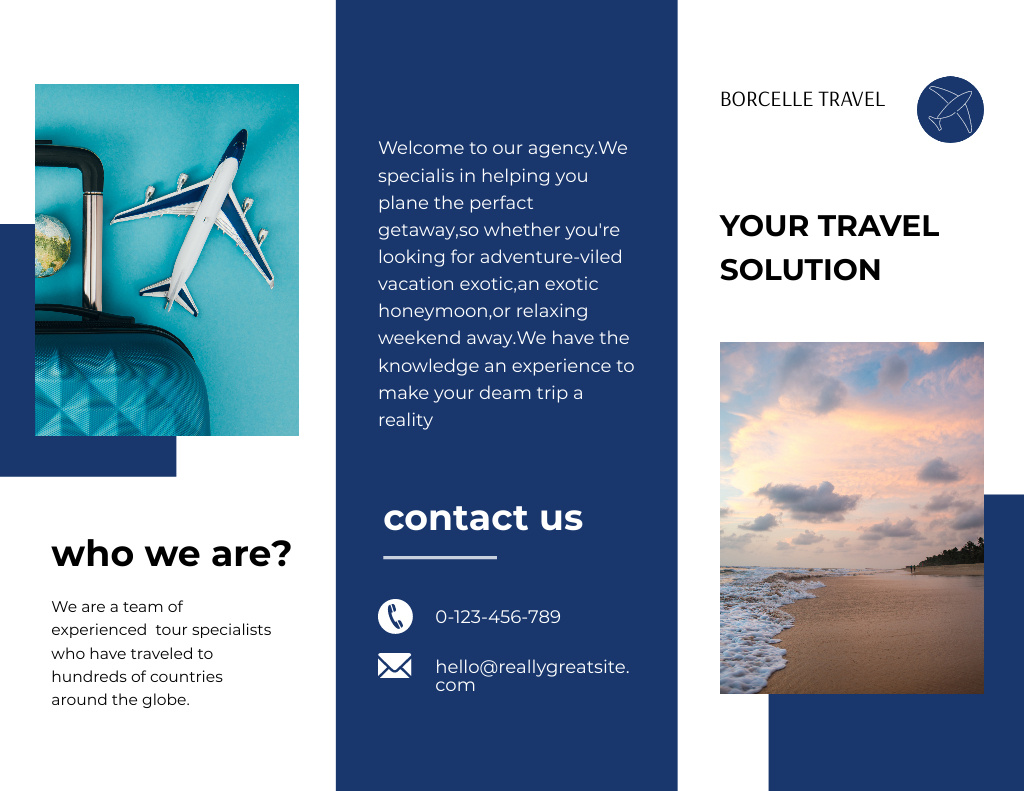 Travel Solutions Blue Brochure 8.5x11in Modelo de Design
