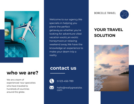 Template di design soluzioni di viaggio blu Brochure 8.5x11in