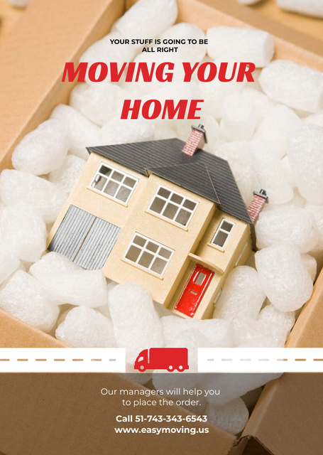 Home Moving Services Ad with Model in Box Flyer A6 Tasarım Şablonu