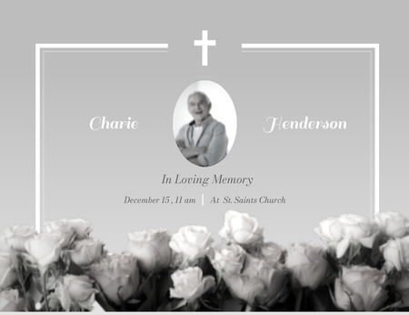 Template di design Biglietto commemorativo funebre con fiori e foto Thank You Card 5.5x4in Horizontal